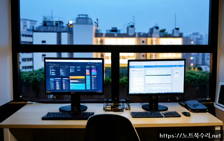 안암동 SYSTEM_LICENSE_VIOLATION - Photorealistic remote-support workstation in a compact student apartment near Anam-dong, dual monito...