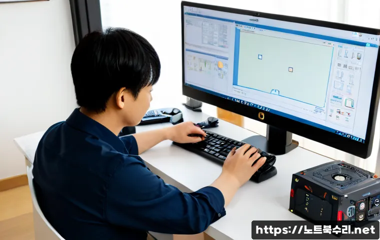 월곡동 워크스테이션출장방문수리점 - Photorealistic remote-support technician repairing a high-end desktop workstation in a compact Wolgo...