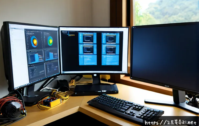 외삼미동 STATUS_KERNEL_MODULE_NOT_FOUND - Photorealistic IT support workstation in a quiet suburban office near low wooded hills, technician e...