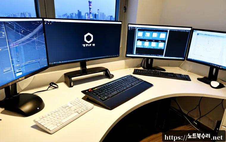 원종동 STATUS_SYSTEM_FILE_MISSING - Photorealistic remote IT support workstation in a compact Wonjong-dong apartment office, dual monito...