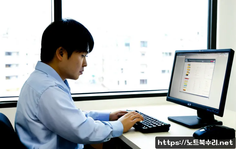 신내동 STATUS_PAGE_FAULT - Photorealistic IT support workstation in a compact apartment office, dual monitors showing a clean a...