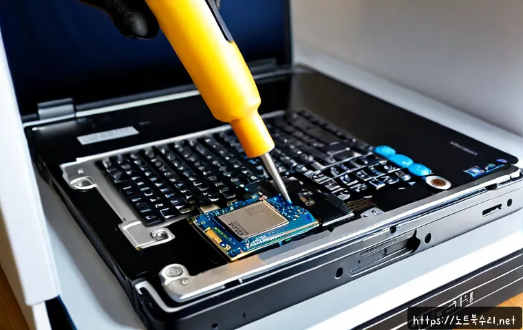 수진동 노트북 laptop 출장방문수리점 - Photorealistic laptop visiting-repair workstation inside a compact apartment in Sujin-dong, skilled ...