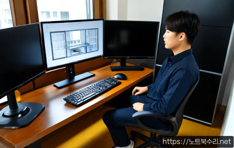 식사동 조립컴퓨터 pc 출장판매설치 - Photorealistic apartment workstation installation, a technician carefully connecting a newly assembl...