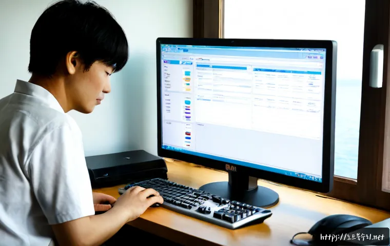 서도면 FAT_FILE_SYSTEM - Photorealistic remote-support workstation in a quiet coastal island home office, technician examinin...