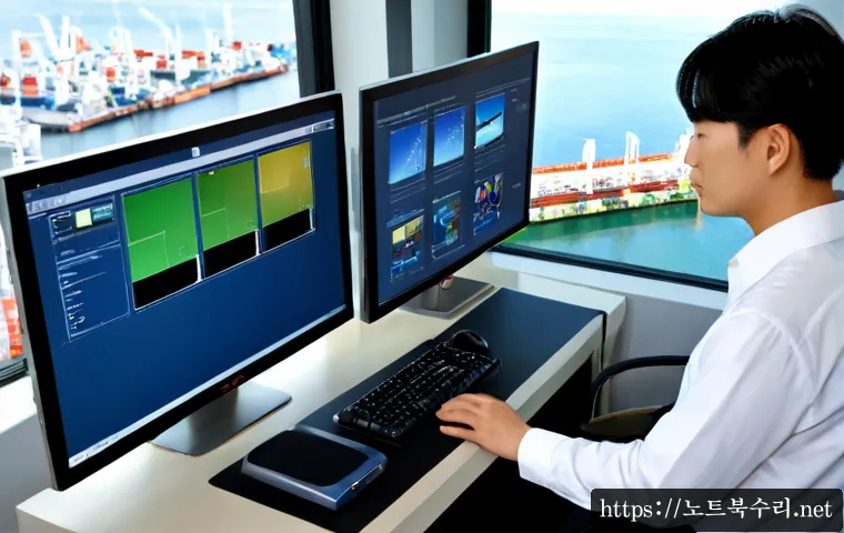 연안동 STATUS_IMAGE_INVALID - Photorealistic coastal district home office, remote support technician reviewing a detailed CAD-styl...