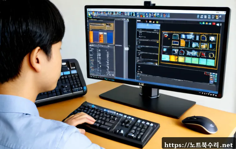 궁동 STATUS_INVALID_SESSION - Photorealistic software support workstation in a compact university-neighborhood studio, dual monito...