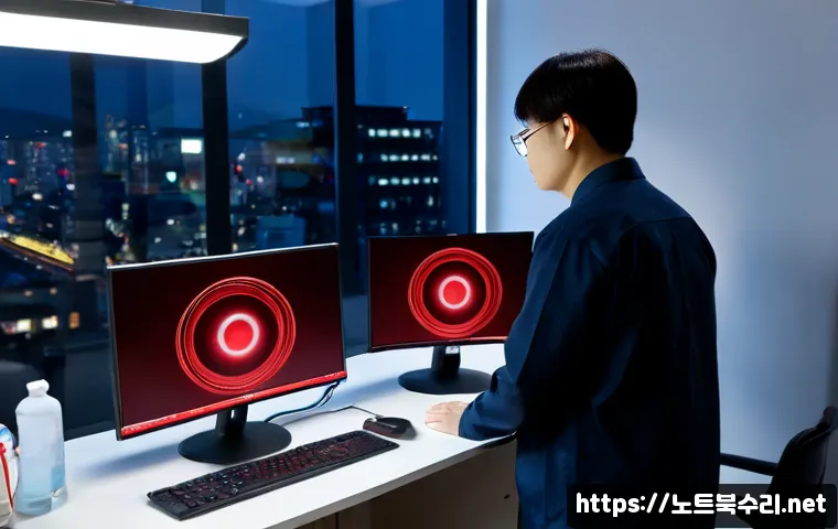 중산동 악성코드 바이러스 - Photorealistic IT support technician disinfecting a sleek dual-monitor product design workstation, a...