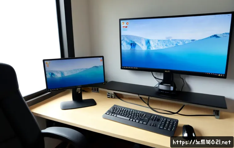 본동 SESSION5_INITIALIZATION_FAILED - Photorealistic remote-support workstation in a compact Bongdong apartment office, dual monitors show...