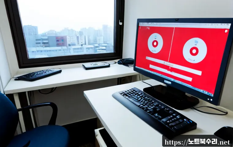 응암동 STATUS_FILE_WRITE_FAILURE - Photorealistic remote-support workstation in a compact Eungam-dong apartment office, desktop monitor...