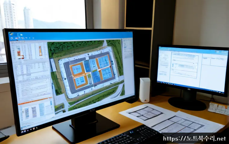 주성동 STATUS_FILE_INVALID - Photorealistic software support workstation in a Juseong-dong apartment office, dual monitors showin...