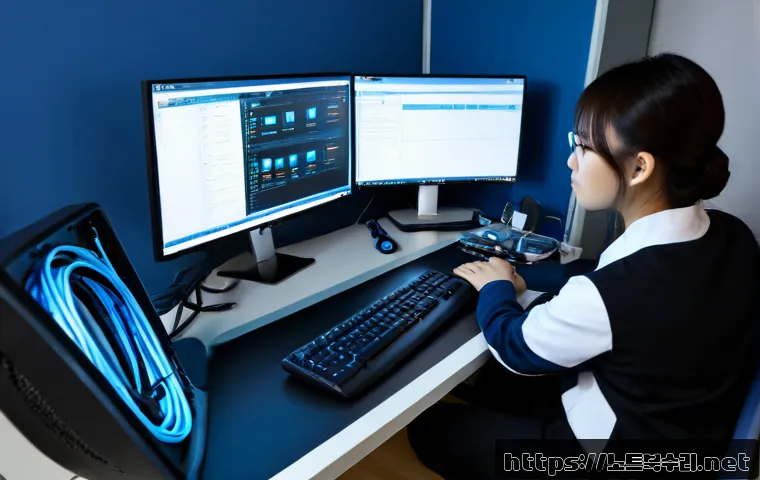 인창동 NTFS_FILE_SYSTEM - Photorealistic IT support workstation in a modern Guri office near a quiet residential district, tec...