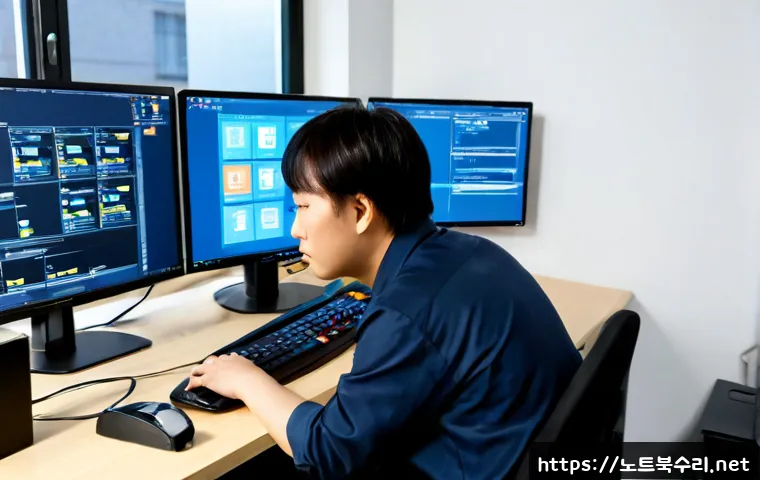 박촌동 STATUS_KERNEL_DEVICE_ERROR - Photorealistic IT support workstation in a compact suburban Korean office, technician inspecting a d...