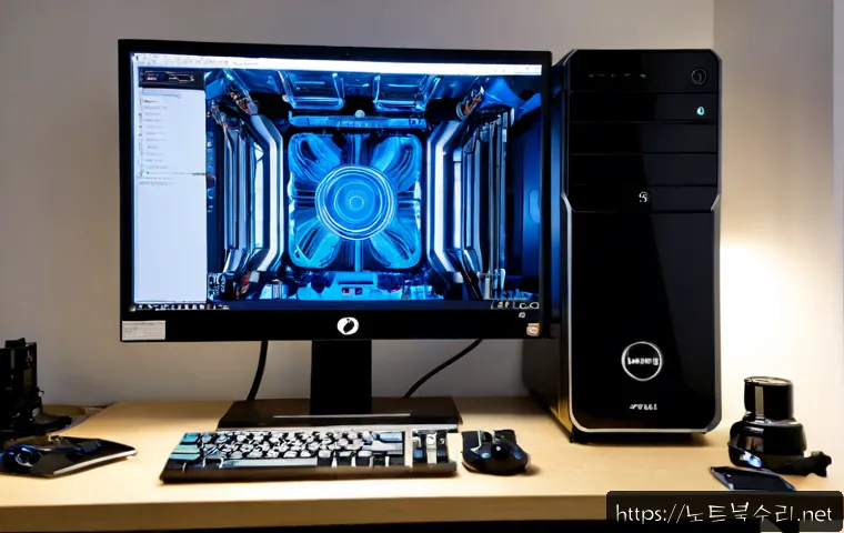 초지동 오버클럭 뚜따 - Photorealistic high-end PC tuning workstation in a compact Choji-dong apartment studio, open desktop...