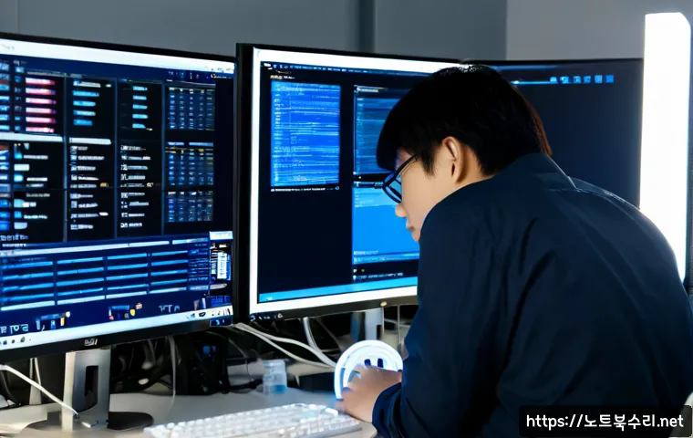 선동 STATUS_KERNEL_THREAD_FAILURE - Photorealistic IT support workstation in a modern Seoul office, engineer studying a desktop monitor ...