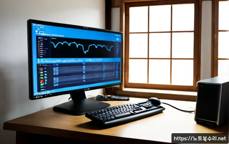 삼청동 BAD_SYSTEM_CONFIG_INFO - Photorealistic remote-support workstation in a quiet Samcheong-dong inspired studio, desktop monitor...