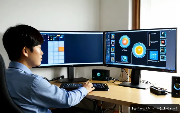 송북동 부팅불가 - Photorealistic remote-support workstation in a compact Songbuk-dong apartment office, desktop PC sto...