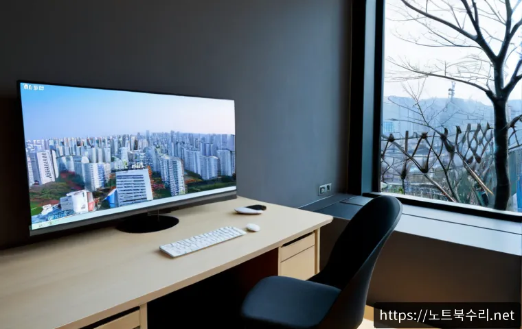 압구정동 STATUS_KERNEL_DATA_CORRUPTION - Photorealistic high-end architectural workstation in Apgujeong-dong, Seoul, ultrawide monitor showin...