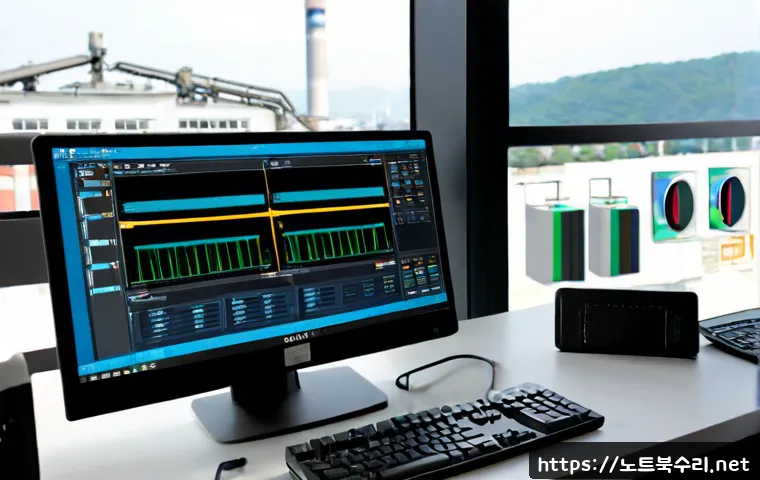 호법면 STATUS_INVALID_PARAMETER - Photorealistic IT support workstation in a compact Hobeop-myeon industrial office, dual monitors sho...