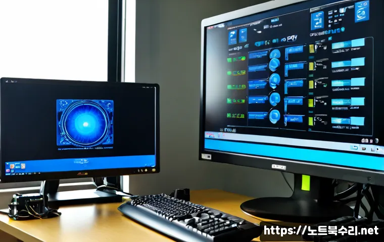 방화동 DRIVER_CORRUPTED_EXPOOL - Photorealistic IT support workstation in a compact Banghwa-dong office near the airport district, du...