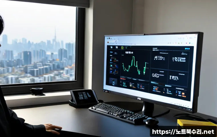 대야동 STATUS_KERNEL_BOOT_FAILURE - Photorealistic remote IT support workstation in a compact Korean office, dual monitors showing a dar...