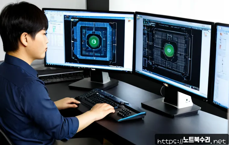 강북구 부팅불가 - Photorealistic IT support workstation in a compact northern Seoul office, a desktop computer frozen ...