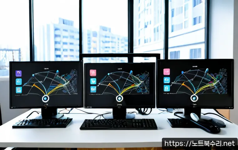 옥길동 STATUS_CONNECTION_REFUSED - Photorealistic IT support workstation in a modern apartment office near a quiet Korean suburban gree...