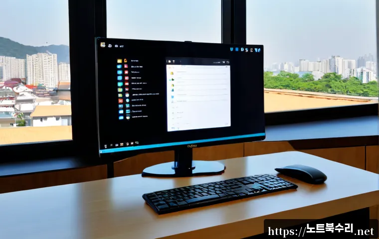 지금동 macosX재설치 포맷 초기화 - Photorealistic premium home office in Jigeum-dong, Guri, with a sleek silver all-in-one desktop disp...