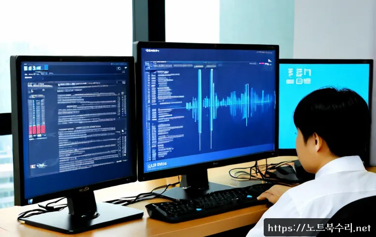 장기동 SYSTEM_SERVICE_EXCEPTION - Photorealistic IT support workstation in a modern apartment office near Janggidong, dual monitors sh...