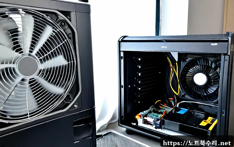 서동 팬돌다 멈춤 - Photorealistic PC repair workstation in a compact Seodong apartment, technician examining a stopped ...