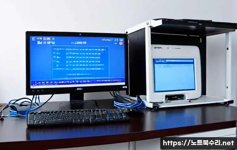 곡반정동 STATUS_KERNEL_DEVICE_ERROR - Photorealistic IT support workstation in a modern apartment office near a quiet Korean residential d...