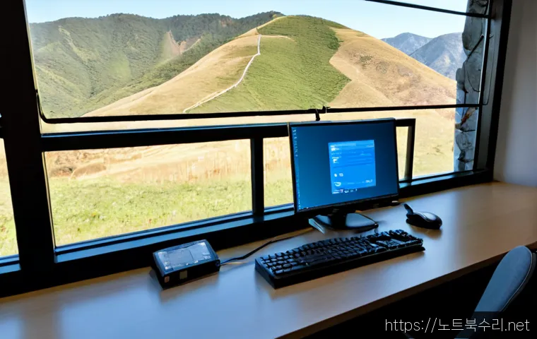 가평읍 STATUS_UNSUCCESSFUL - Photorealistic remote IT support workstation in a quiet mountain-town office, dual monitors showing ...