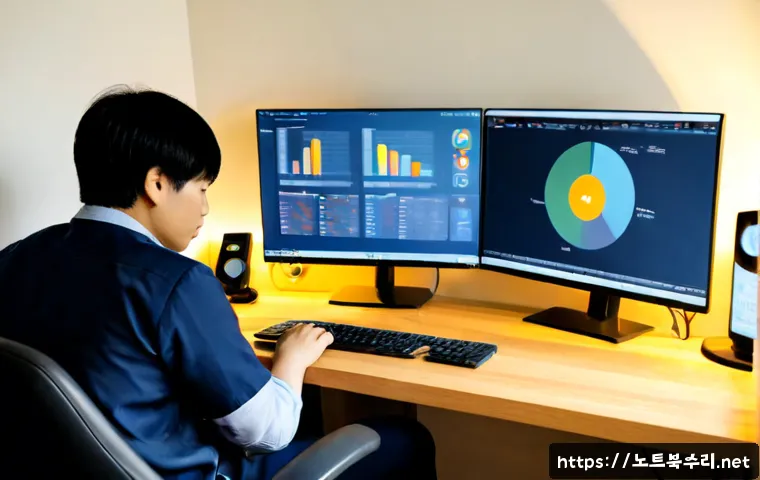 토정동 STATUS_KERNEL_DEBUG_FAILURE - Photorealistic remote IT support workstation in a compact Mapo-style office, ultrawide monitor showi...