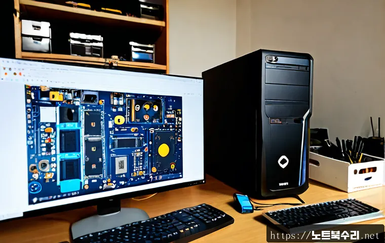 신둔면 HARDWARE_FAILURE - Photorealistic electronics repair workstation in a quiet Sindun-myeon studio, desktop tower opened b...
