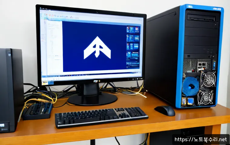 행궁동 ACPI_BIOS_ERROR - Photorealistic computer repair workstation in a compact creative studio near a traditional Korean fo...