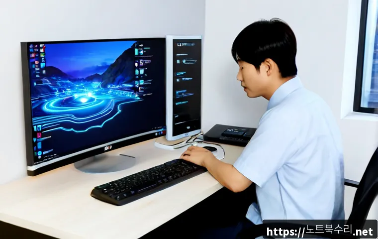 오륜동 DPC_WATCHDOG_VIOLATION - Photorealistic IT support workstation in an Oryun-dong apartment home office, desktop monitor glowin...