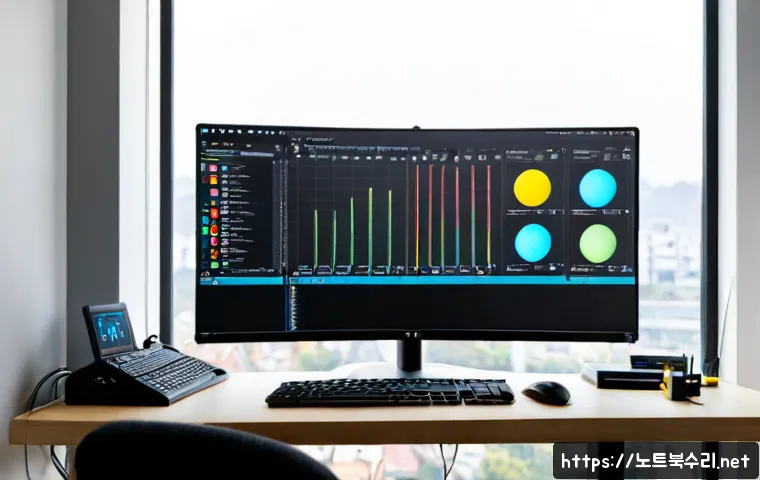 산황동 STATUS_KERNEL_CONFIGURATION_ERROR - Photorealistic modern PC repair workstation in a quiet low-rise neighborhood office, dual monitors s...