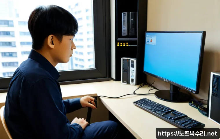 양산동 SESSION_HAS_NO_PAGEFILE - Photorealistic remote-support workstation in a compact Yangsan-dong apartment office, dual monitors ...