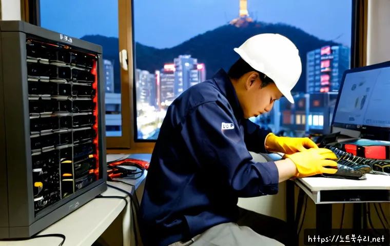 신당동 HARDWARE_MEMORY_FAILURE - Photorealistic electronics repair workstation in Sindang-dong, Seoul, desktop tower opened beside ne...