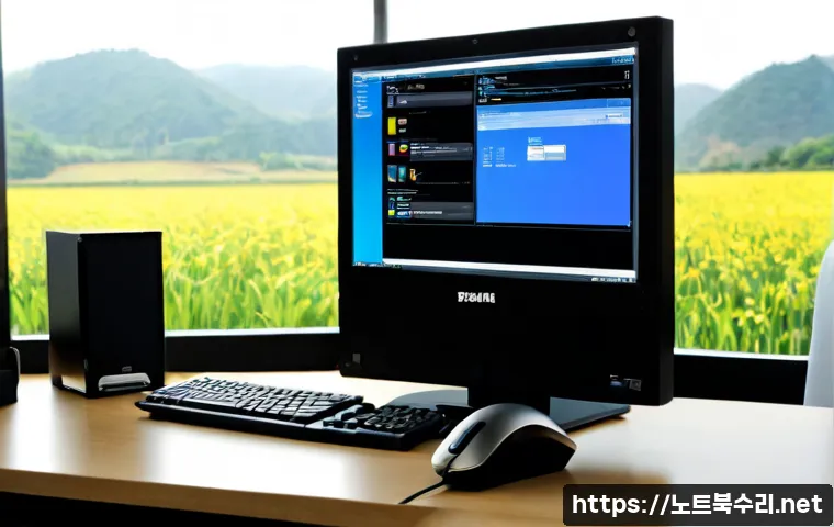 백사면 bootdevice - Photorealistic remote-support workstation in a quiet rural office, desktop tower opened beside a mon...