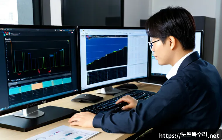 군포동 STATUS_PRIVILEGED_INSTRUCTION - Photorealistic remote-support specialist at a dual-monitor workstation, troubleshooting a complex de...