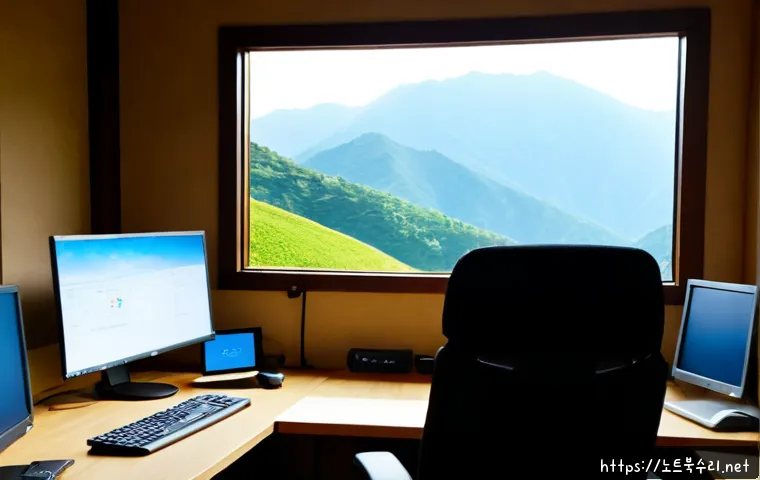 양평군 중고컴퓨터 pc 출장판매설치 - Photorealistic home-office computer installation in a Yangpyeong County farmhouse, technician connec...