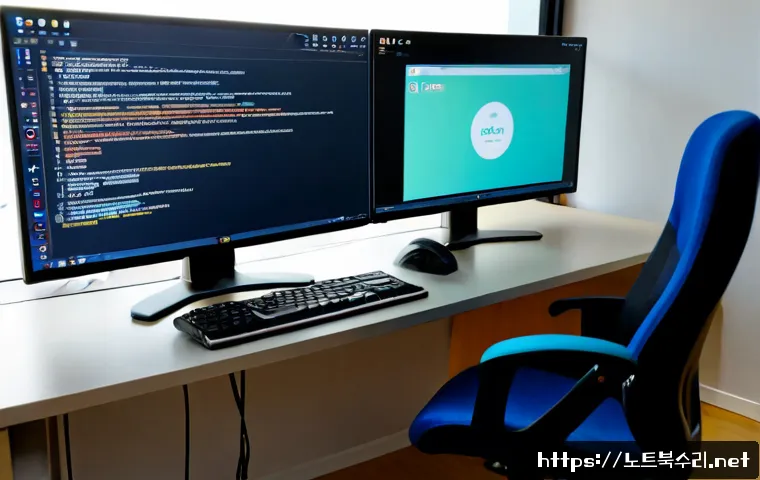 연수동 STATUS_DRIVER_ENTRYPOINT_NOT_FOUND - Photorealistic IT support workstation in a modern Yeonsu-dong apartment office, dual monitors showin...