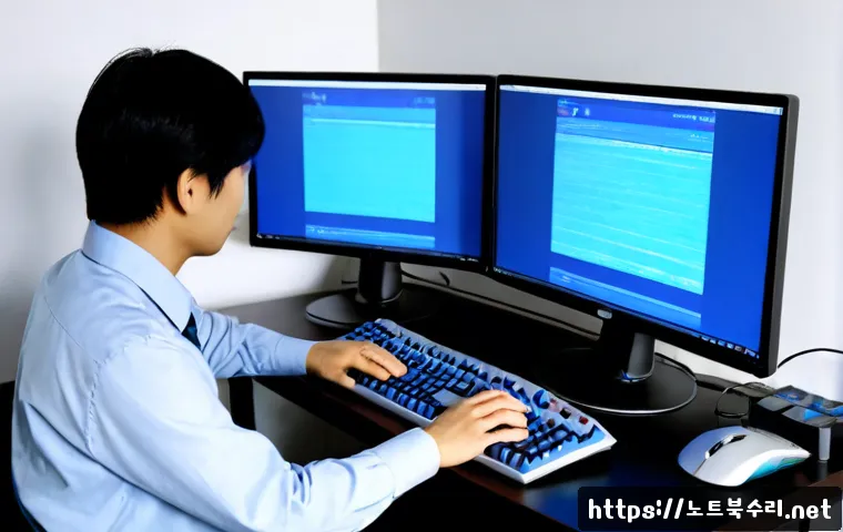 송천동 STATUS_KERNEL_INIT_FAILURE - Photorealistic IT support workstation in a quiet residential district office, dual monitors showing ...