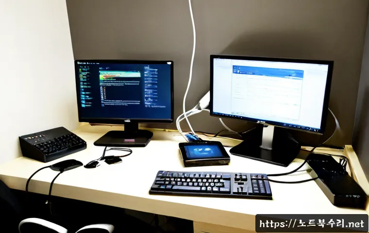 서계동 BOOTMGR is Compressed - Photorealistic remote-support workstation in a compact Seogye-dong studio office, desktop monitor sh...