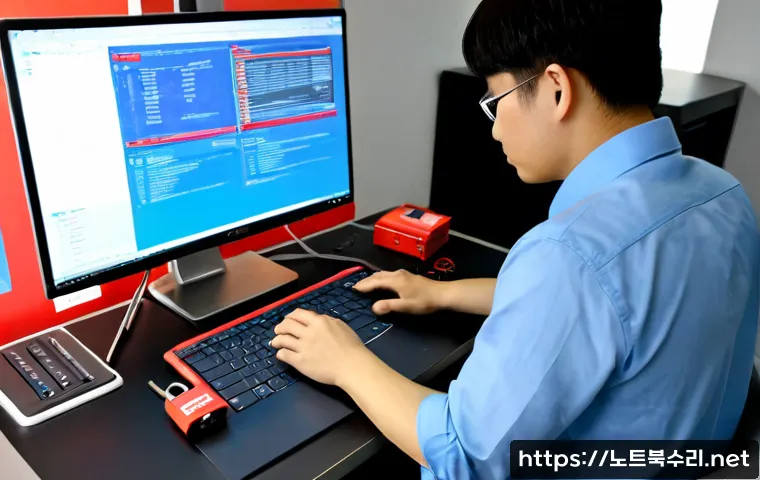 구성동 STATUS_KERNEL_MODULE_ACCESS_DENIED - Photorealistic IT support workstation in Guseong-dong, engineer reviewing a sleek laptop with a red ...