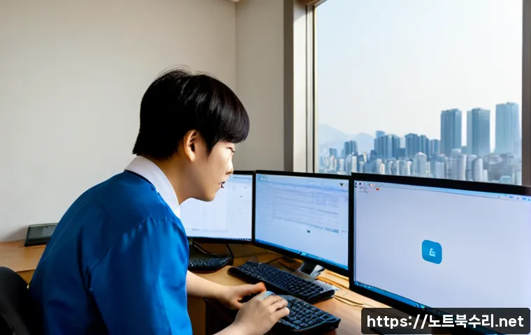 박촌동 STATUS_INVALID_CALLER - Photorealistic remote-support technician in a compact apartment office in Bakchon-dong, Incheon, dia...