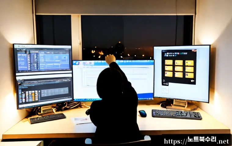 달안동 STATUS_SYSTEM_LICENSE_INVALID - Photorealistic remote-support workstation in a compact Dalan-dong apartment office, dual monitors sh...