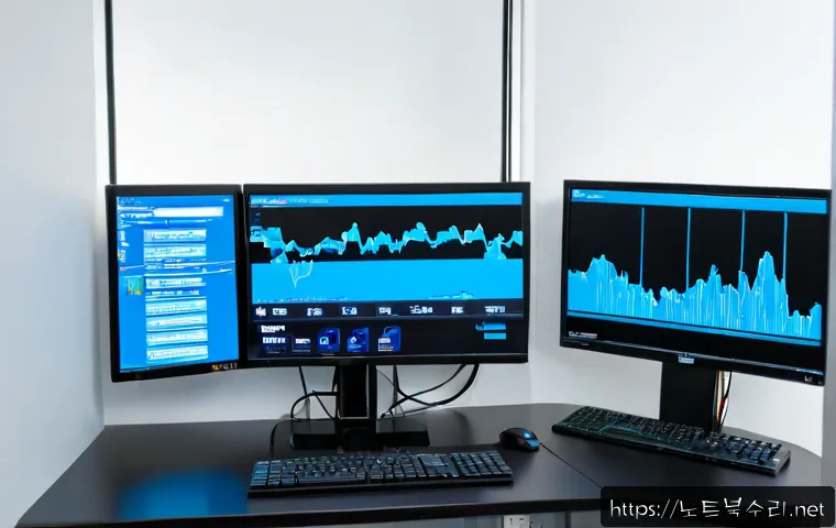 부천시 KERNEL_MODE_HEAP_CORRUPTION - Photorealistic IT support workstation in a modern Bucheon office tower, dual monitors showing a blan...