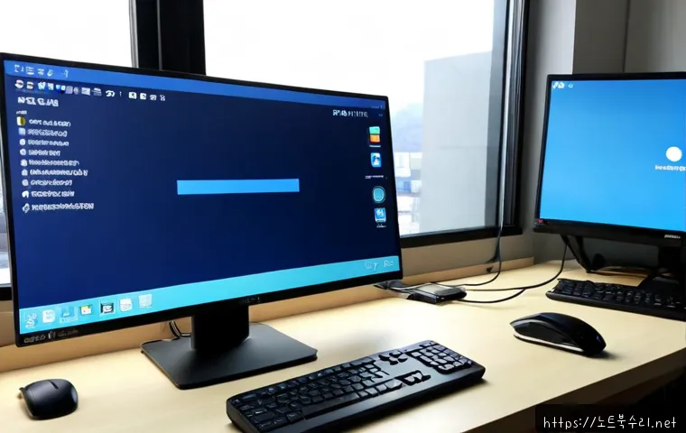 설운동 INTERNAL_POWER_ERROR - Photorealistic remote IT support workstation in a quiet Seolun-dong apartment office, dual monitors ...
