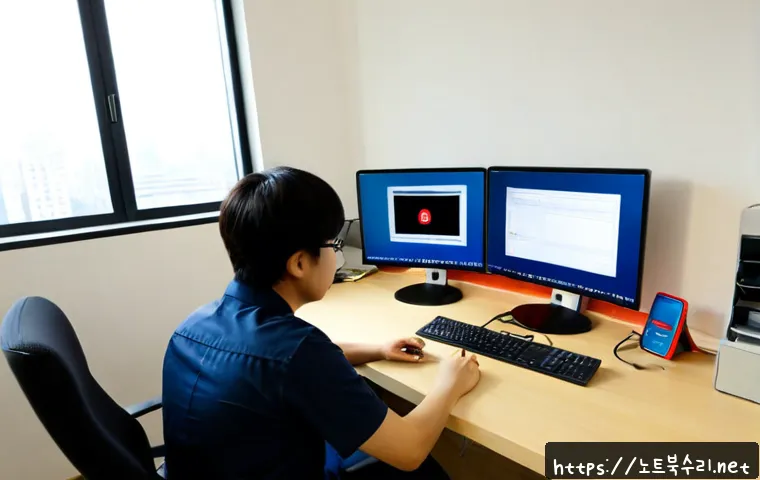 서현동 STATUS_IO_ERROR - Photorealistic software support workstation in a modern Seohyeon-dong apartment office, frustrated t...